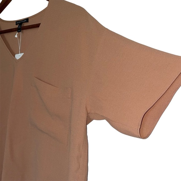 Eileen Fisher Deep V-Neck Tee Signature Silk Georgette Crepe in Amber NWT - Picture 3 of 16